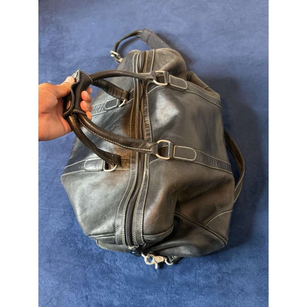 Vtg Roots Canada XL Black Leather Duffel Bag Made in Canada